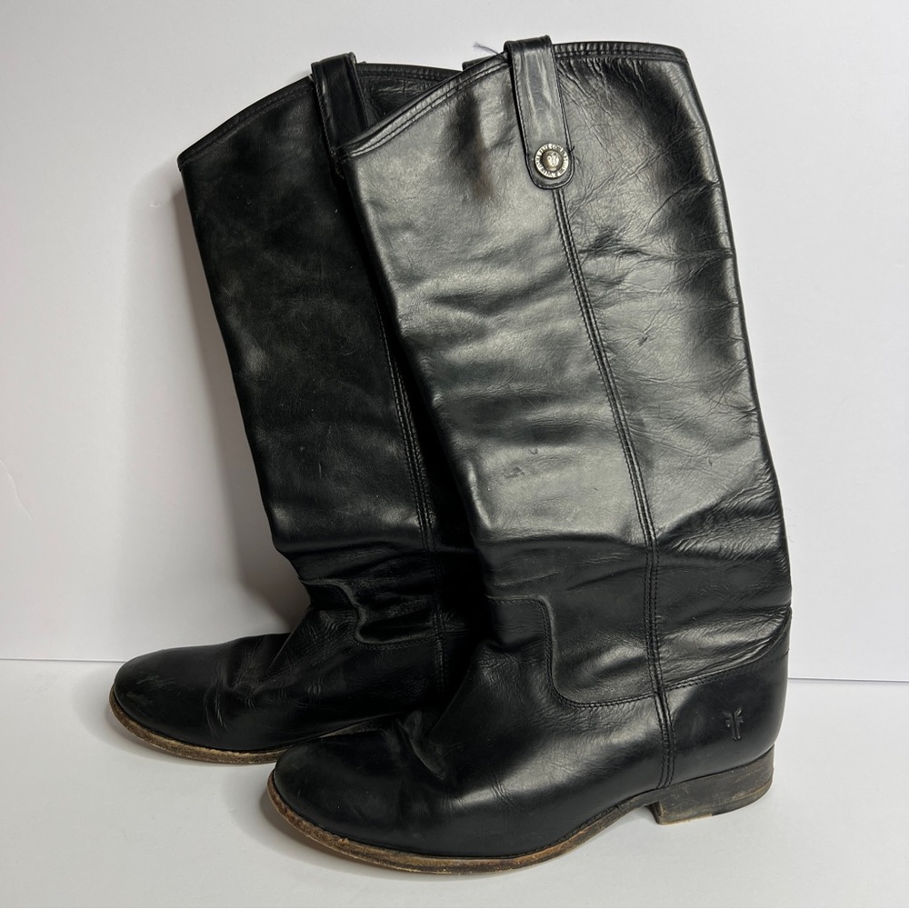 Frye Melissa Button Black Leather Riding Boots Women's Size 8 Equestrian Tall